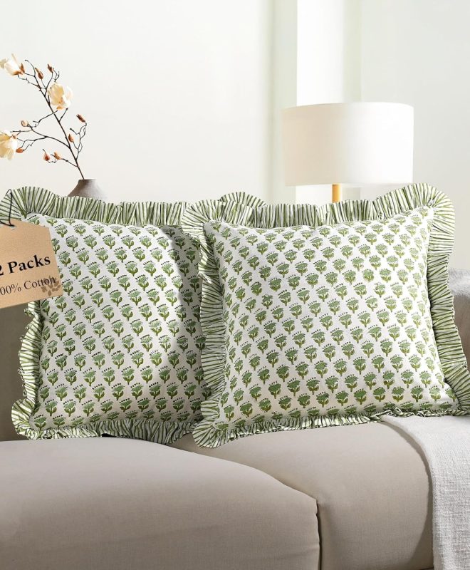 Striped Cotton Ruffle Throw Pillow Covers Decorative Cushion Covers