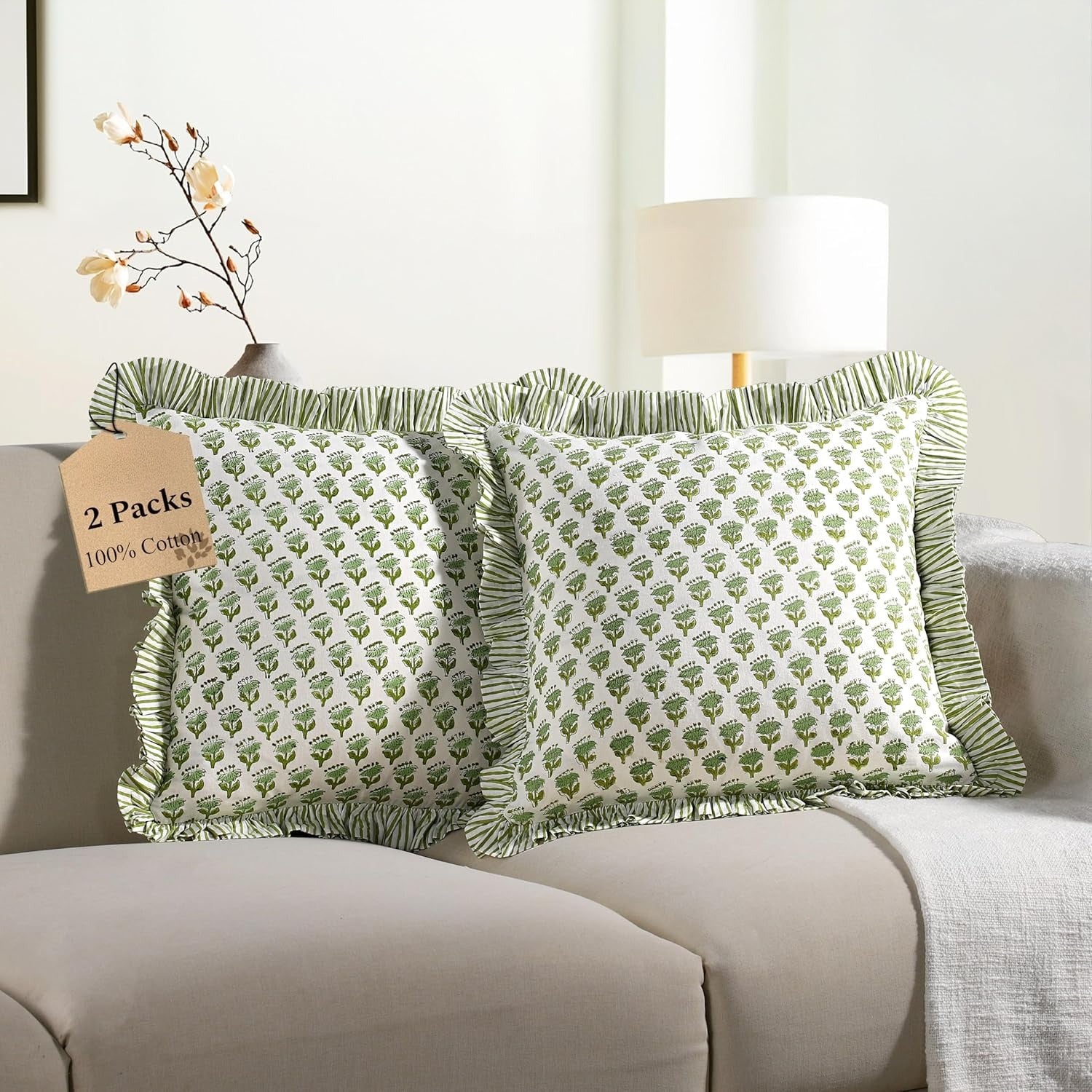Striped Cotton Ruffle Throw Pillow Covers Decorative Cushion Covers