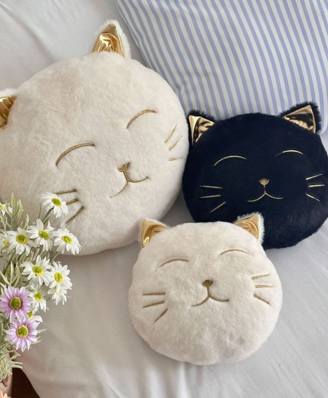 Cute Cat Head Plush Nap Seat Cushion