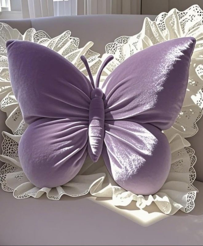 Butterfly Shaped Throw Pillow Lace Trim Plush Decorative Cushion