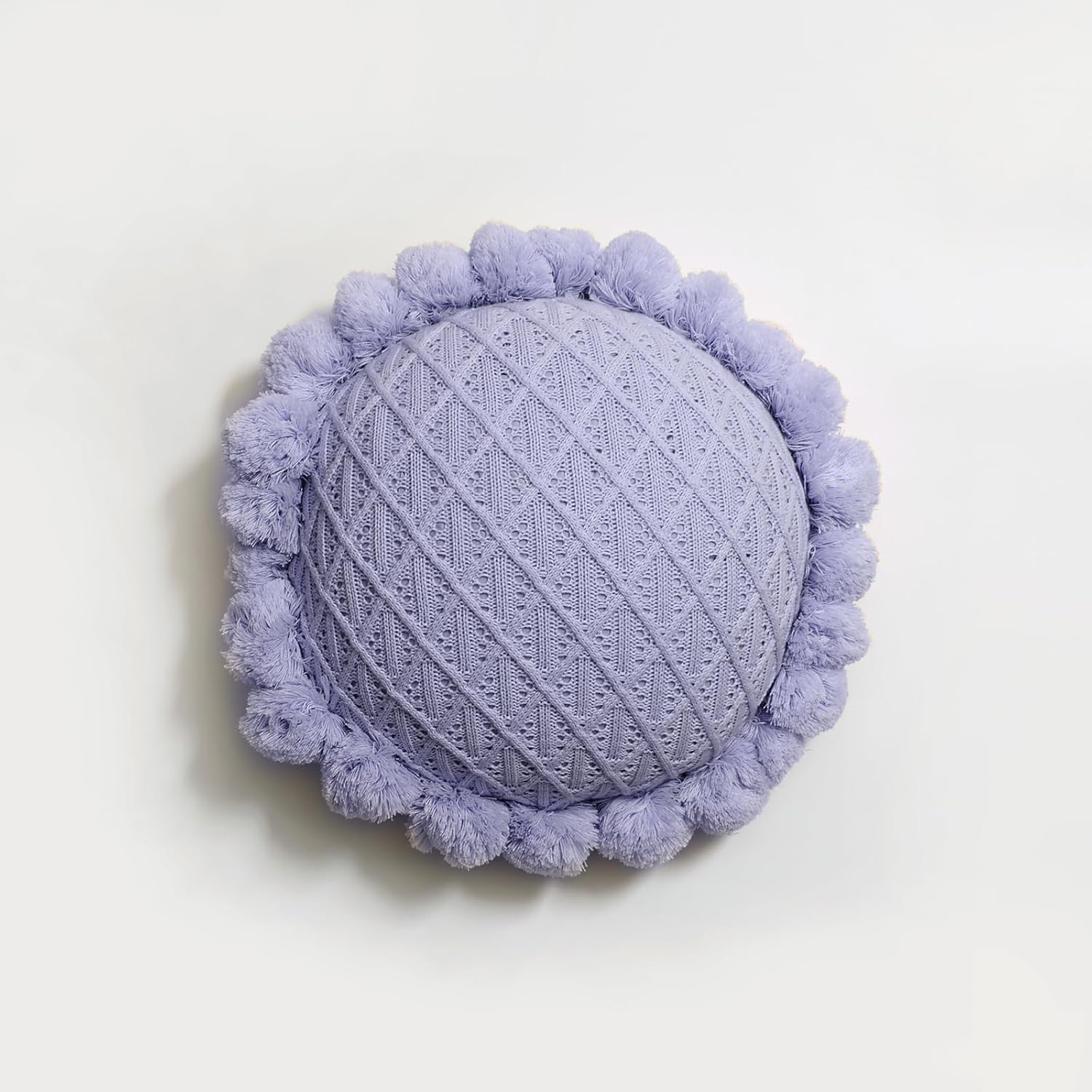 Round Knitted Throw Pillow Boho Tassel Decorative Cushion - Image 10