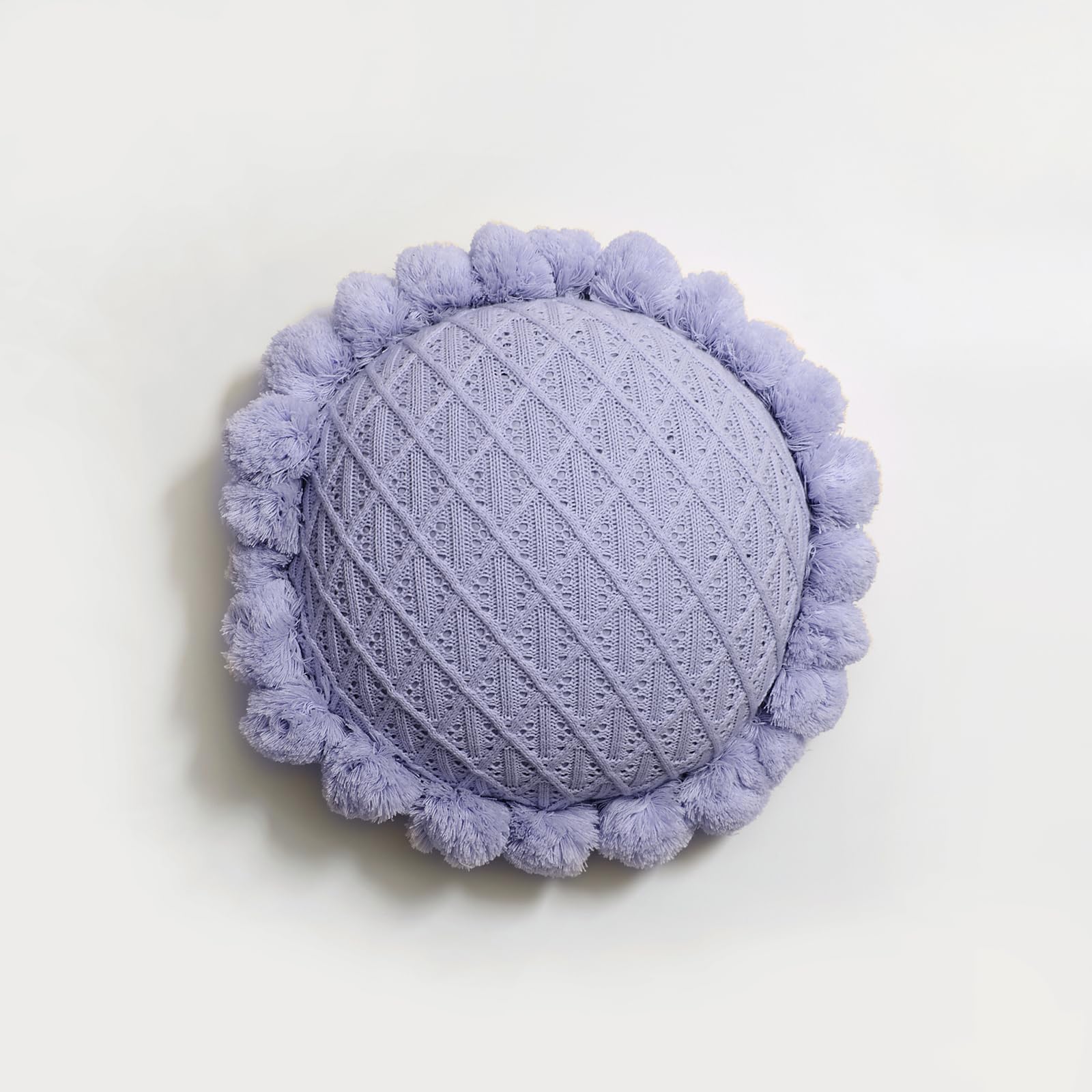Round Knitted Throw Pillow Boho Tassel Decorative Cushion - Image 17