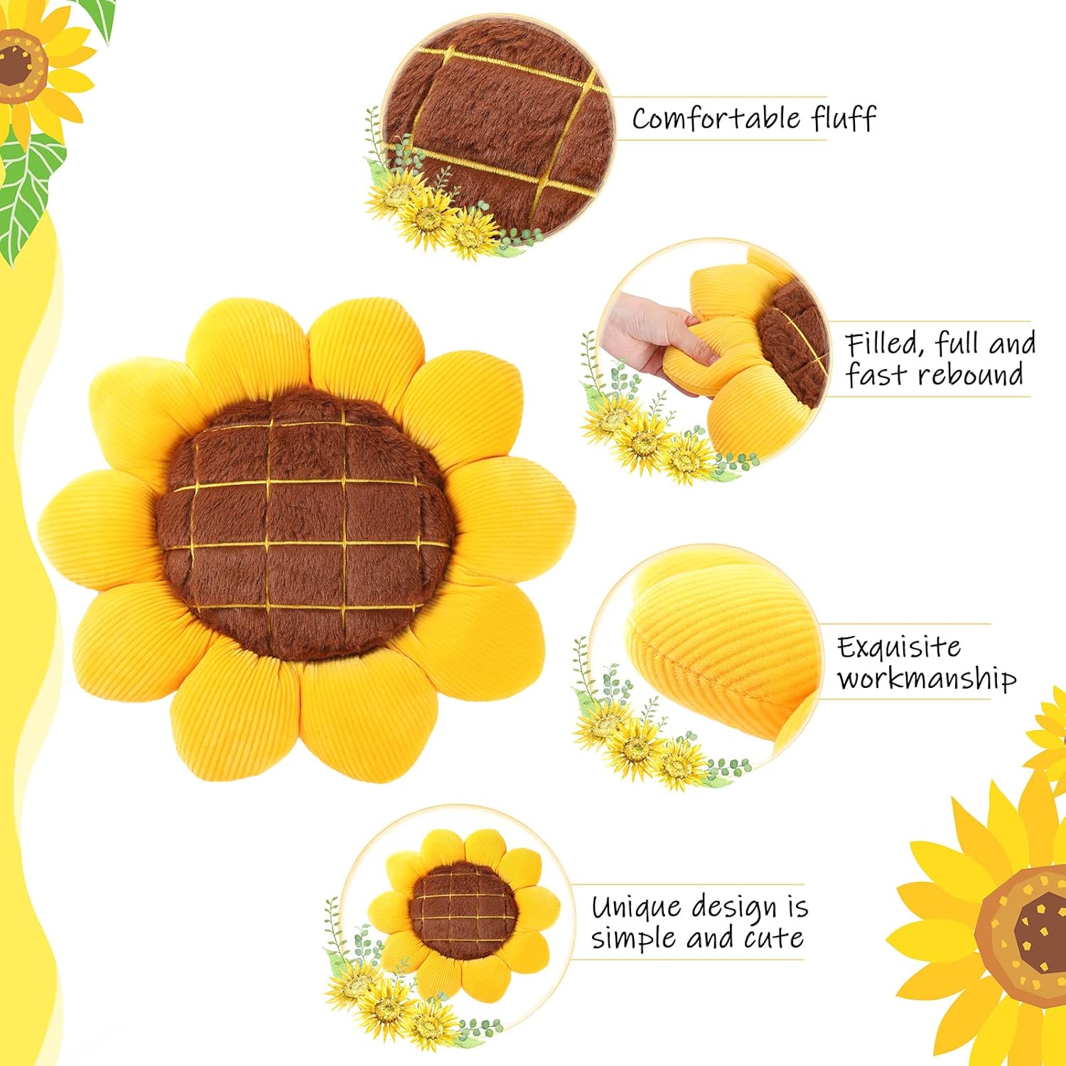 Sunflower Shaped Floor Pillow Plush Decorative Cushion - Image 4