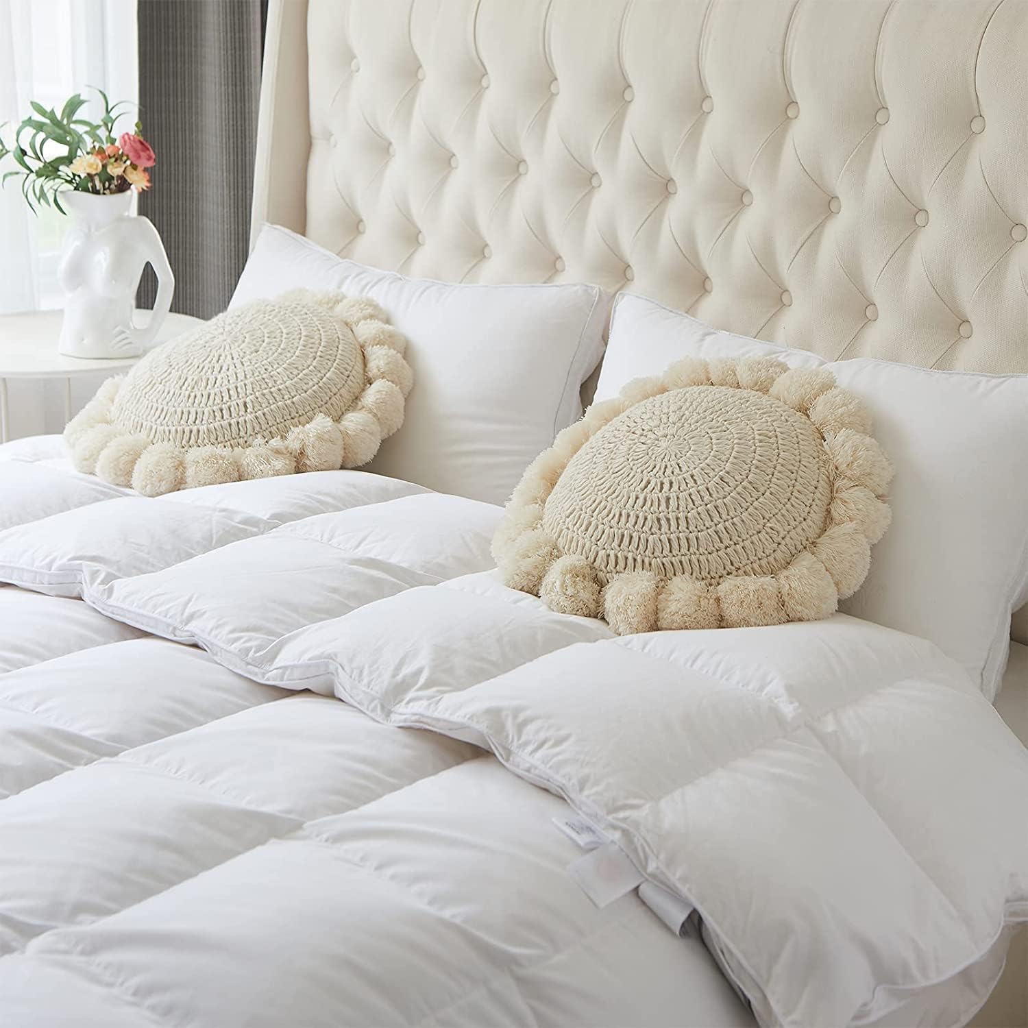 Round Knitted Throw Pillow Boho Tassel Decorative Cushion - Image 4