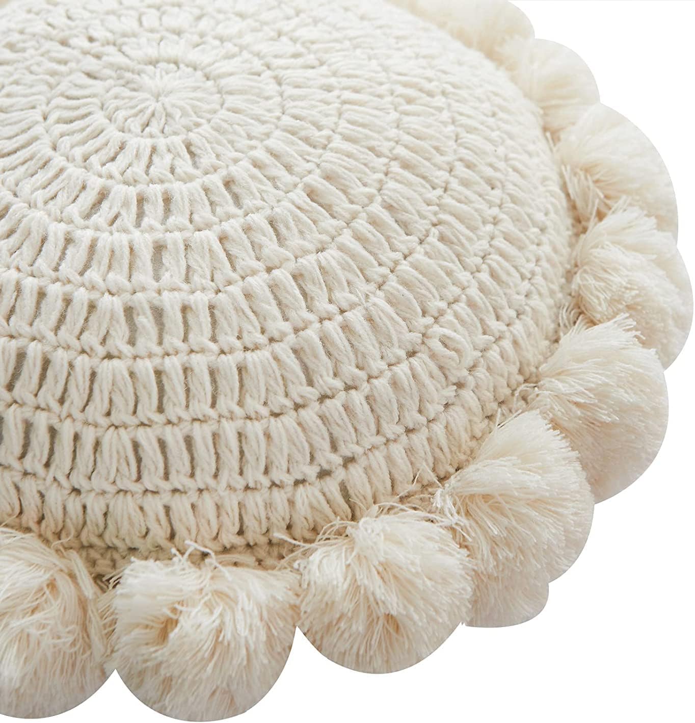 Round Knitted Throw Pillow Boho Tassel Decorative Cushion - Image 2