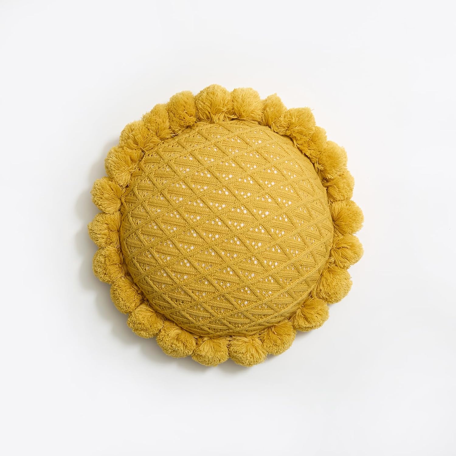 Round Knitted Throw Pillow Boho Tassel Decorative Cushion - Image 12