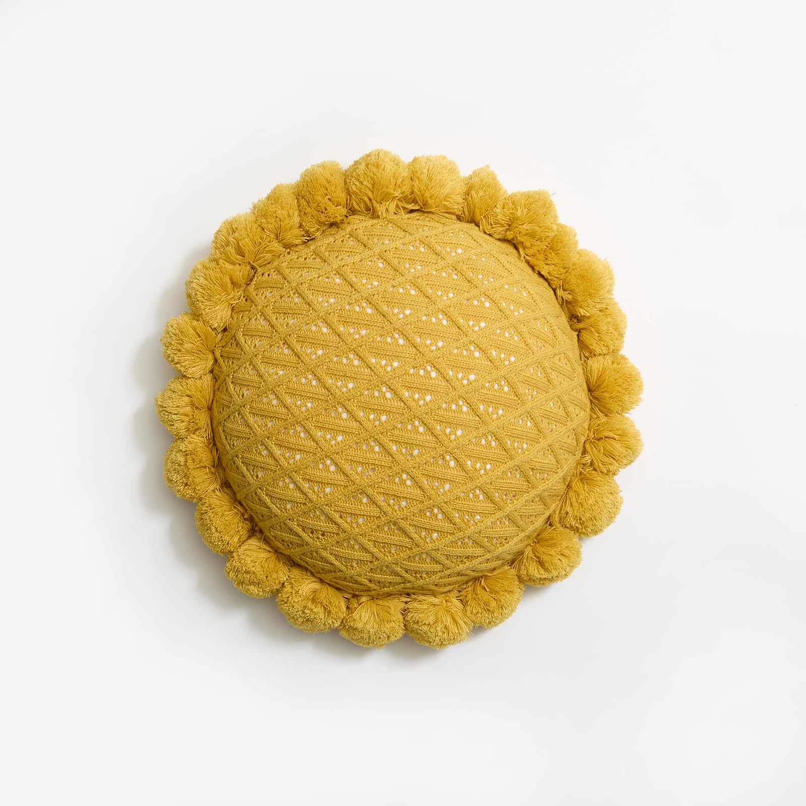 Round Knitted Throw Pillow Boho Tassel Decorative Cushion - Image 16