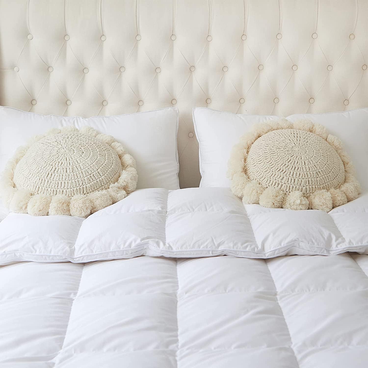 Round Knitted Throw Pillow Boho Tassel Decorative Cushion - Image 3