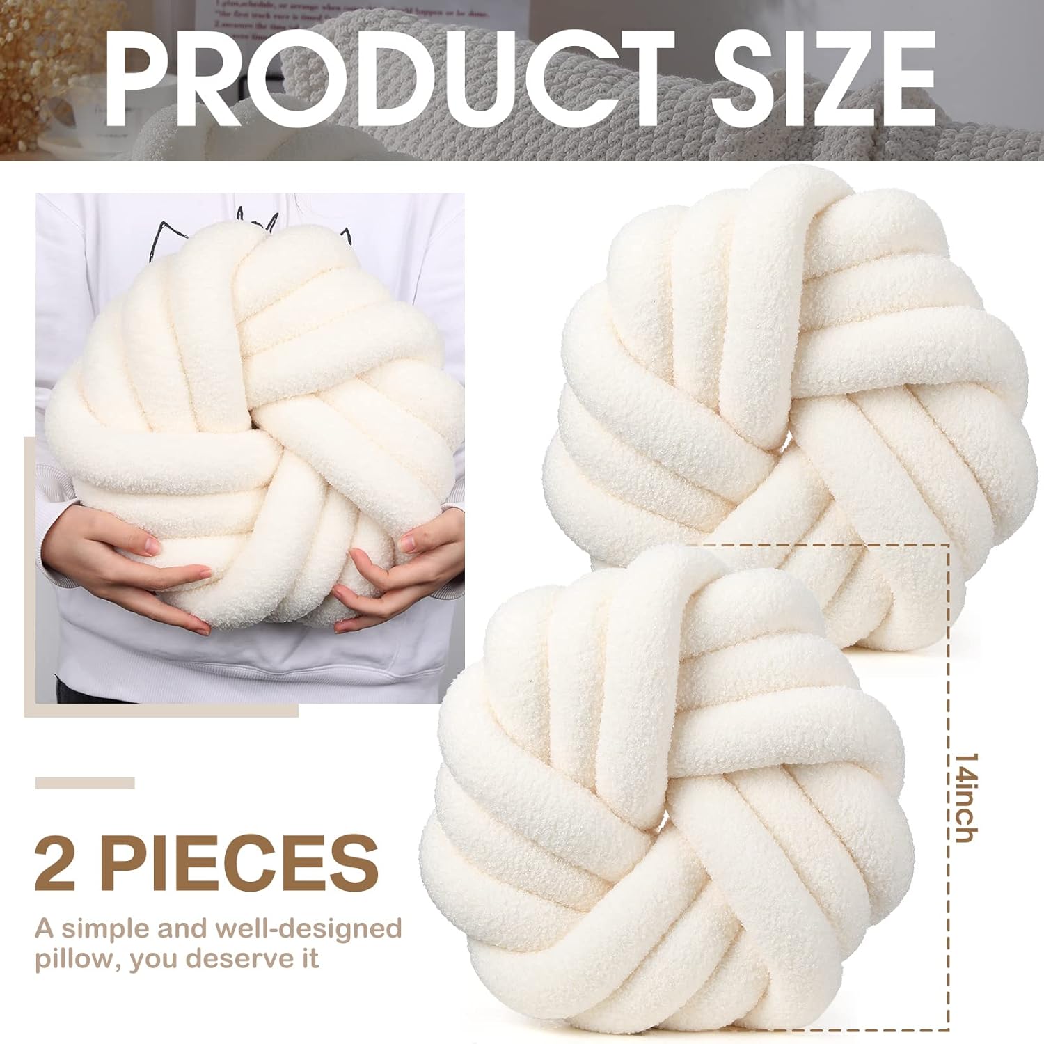 Knot Ball Throw Pillow Plush Decorative Cushion for Sofa and Bedroom