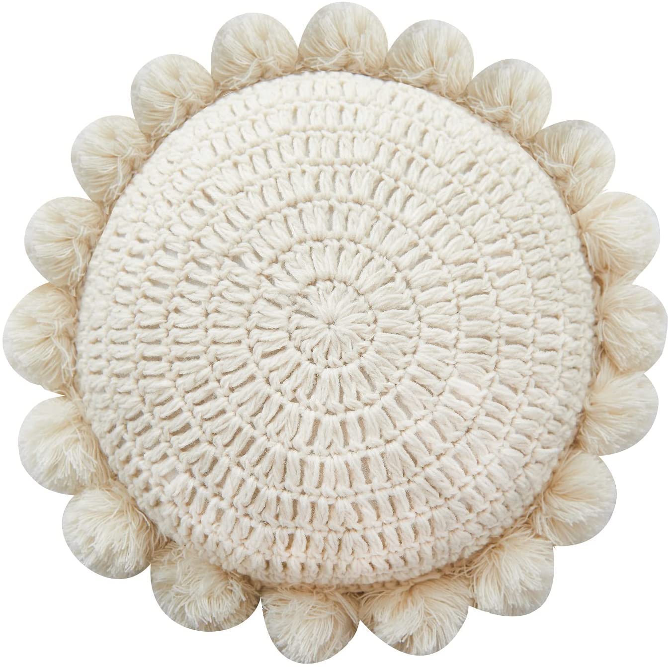 Round Knitted Throw Pillow Boho Tassel Decorative Cushion - Image 14