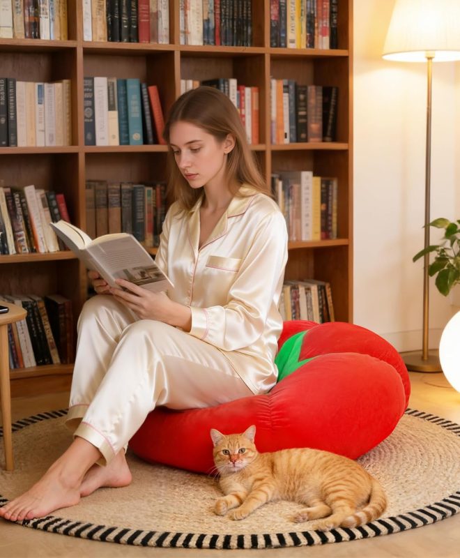Tomato Shaped Floor Cushion Plush Round Seat Pillow