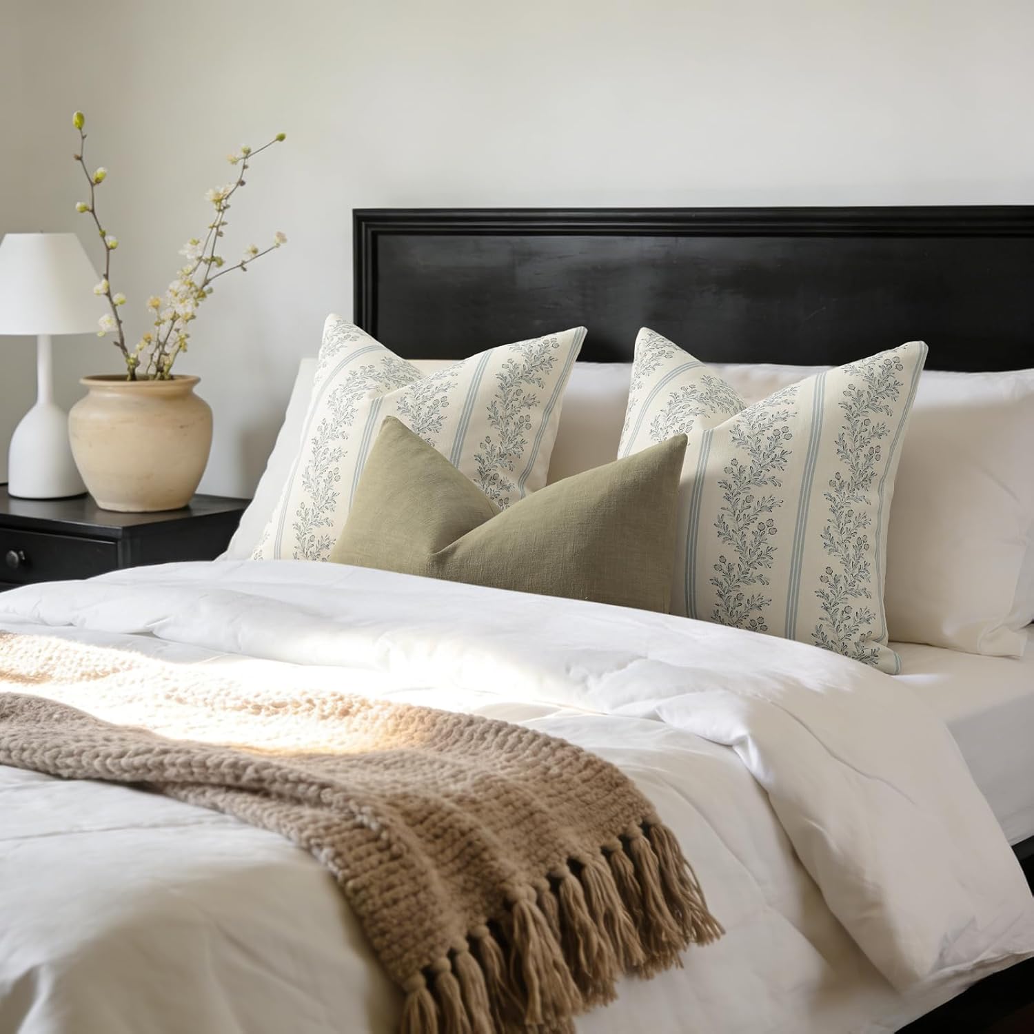 Floral Striped Throw Pillow Covers Decorative Cushion Covers - Image 4
