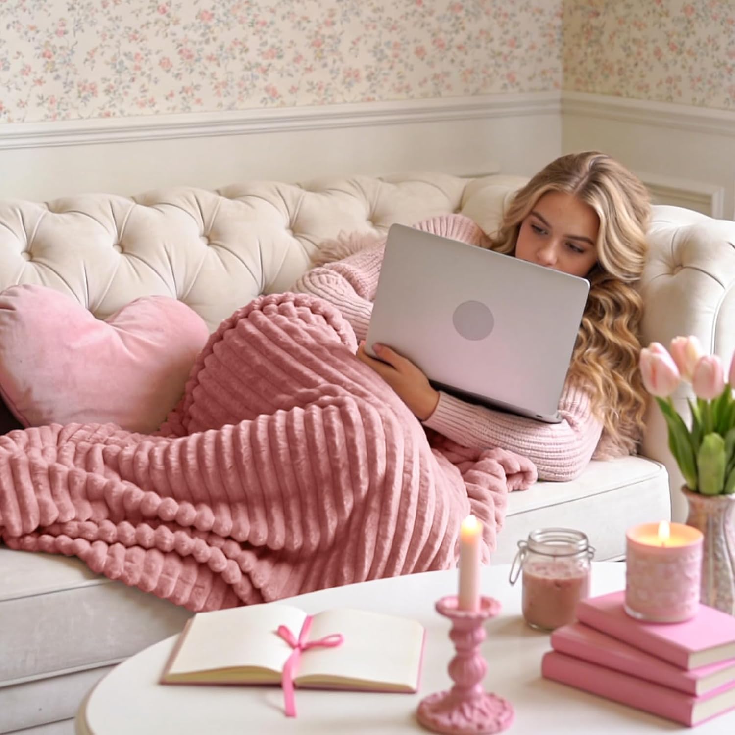 Ribbed Jacquard Fleece Throw Blanket Soft Warm Decorative Blanket - Image 2