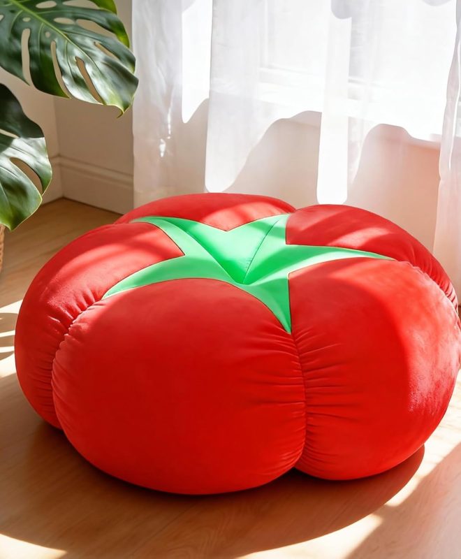 Tomato Shaped Floor Cushion Plush Round Seat Pillow