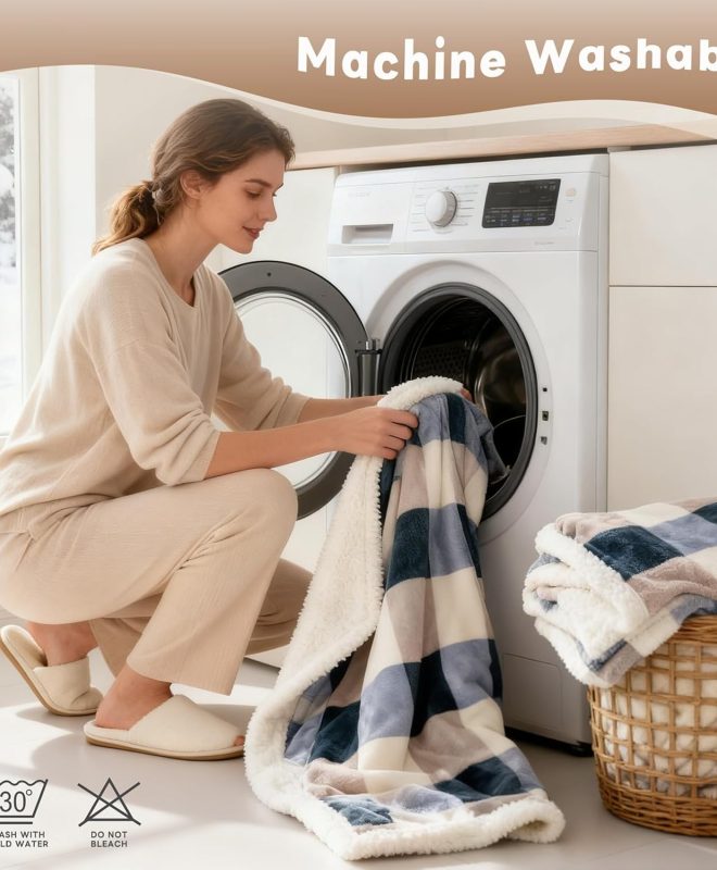 Reversible Sherpa Fleece Throw Blanket Plush Cozy Sofa Blanket
