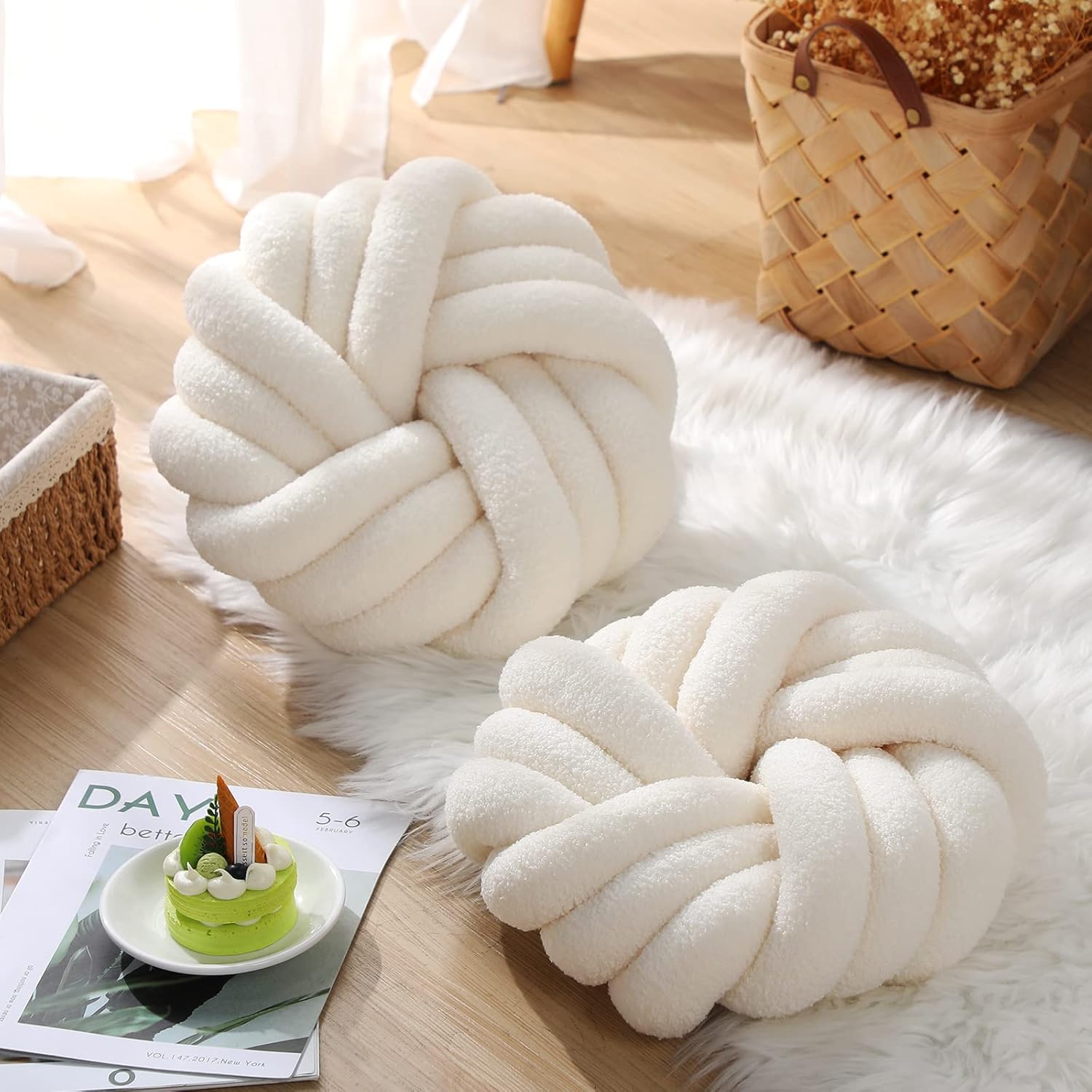 Knot Ball Throw Pillow Plush Decorative Cushion for Sofa and Bedroom - Image 3