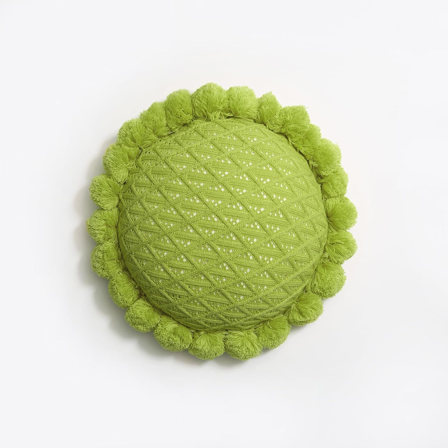 Round Knitted Throw Pillow Boho Tassel Decorative Cushion - Image 11