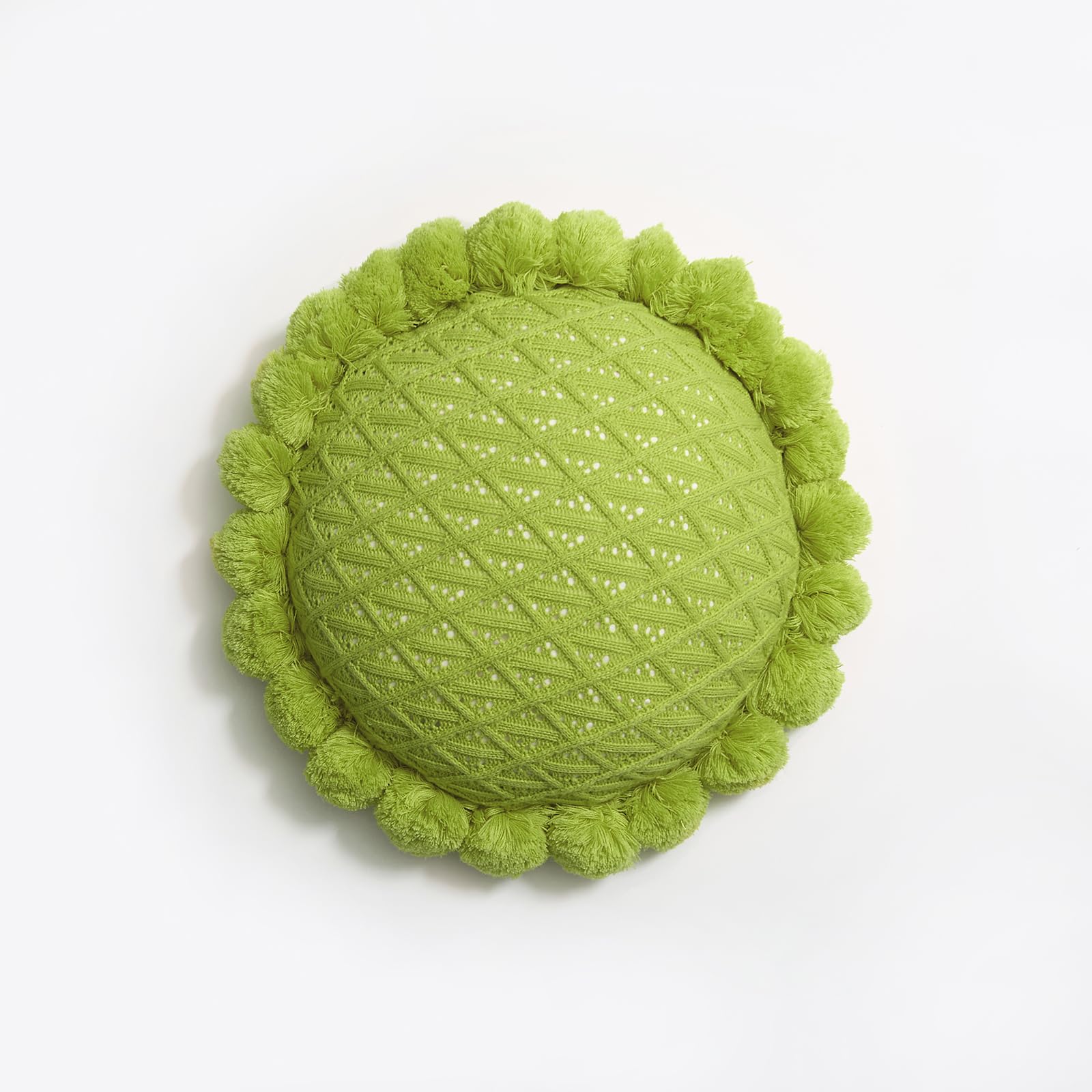 Round Knitted Throw Pillow Boho Tassel Decorative Cushion - Image 13