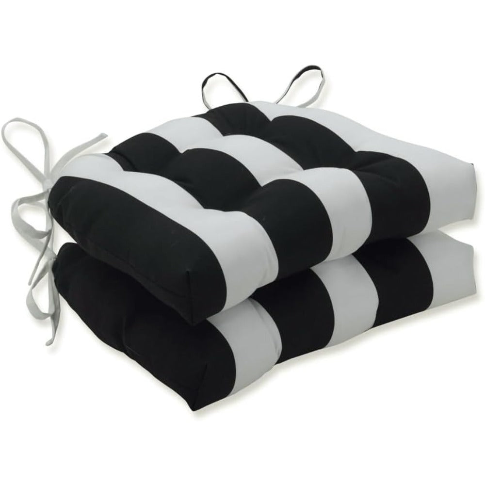 Striped Indoor Outdoor Chair Cushions with Ties, Reversible Tufted Seat Pads
