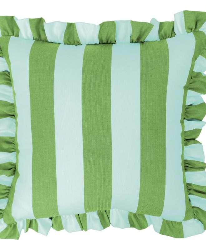 Stripe Outdoor Throw Pillows Ruffle Trim Reversible Cushion