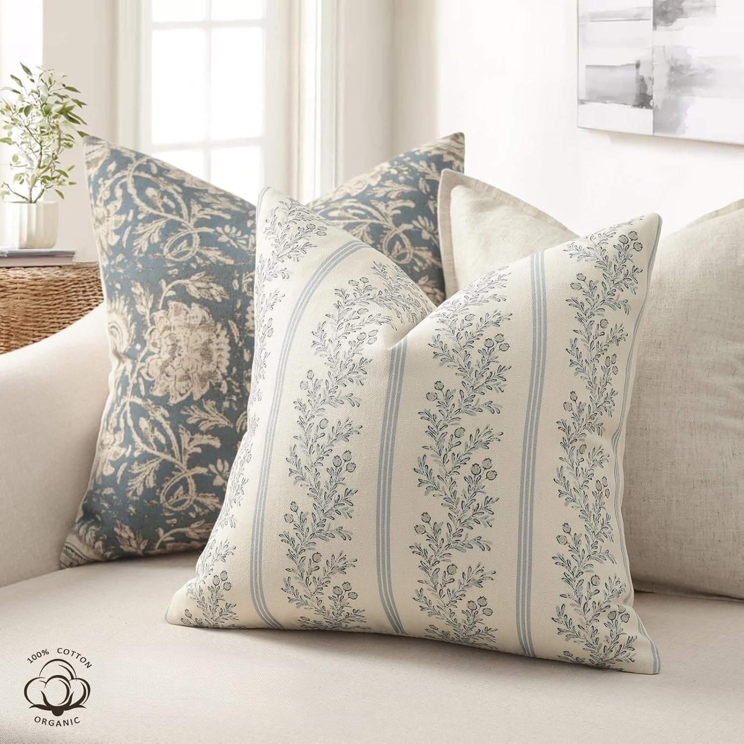 Floral Striped Throw Pillow Covers Decorative Cushion Covers - Image 2