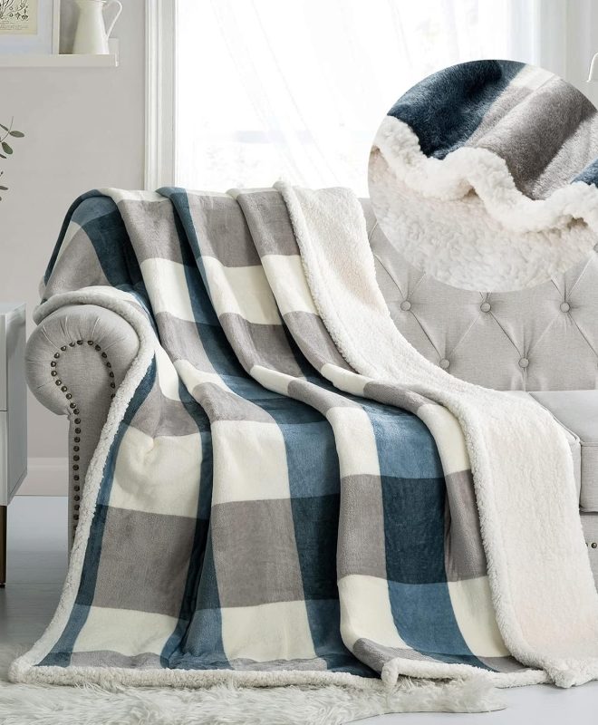 Reversible Sherpa Fleece Throw Blanket Plush Cozy Sofa Blanket