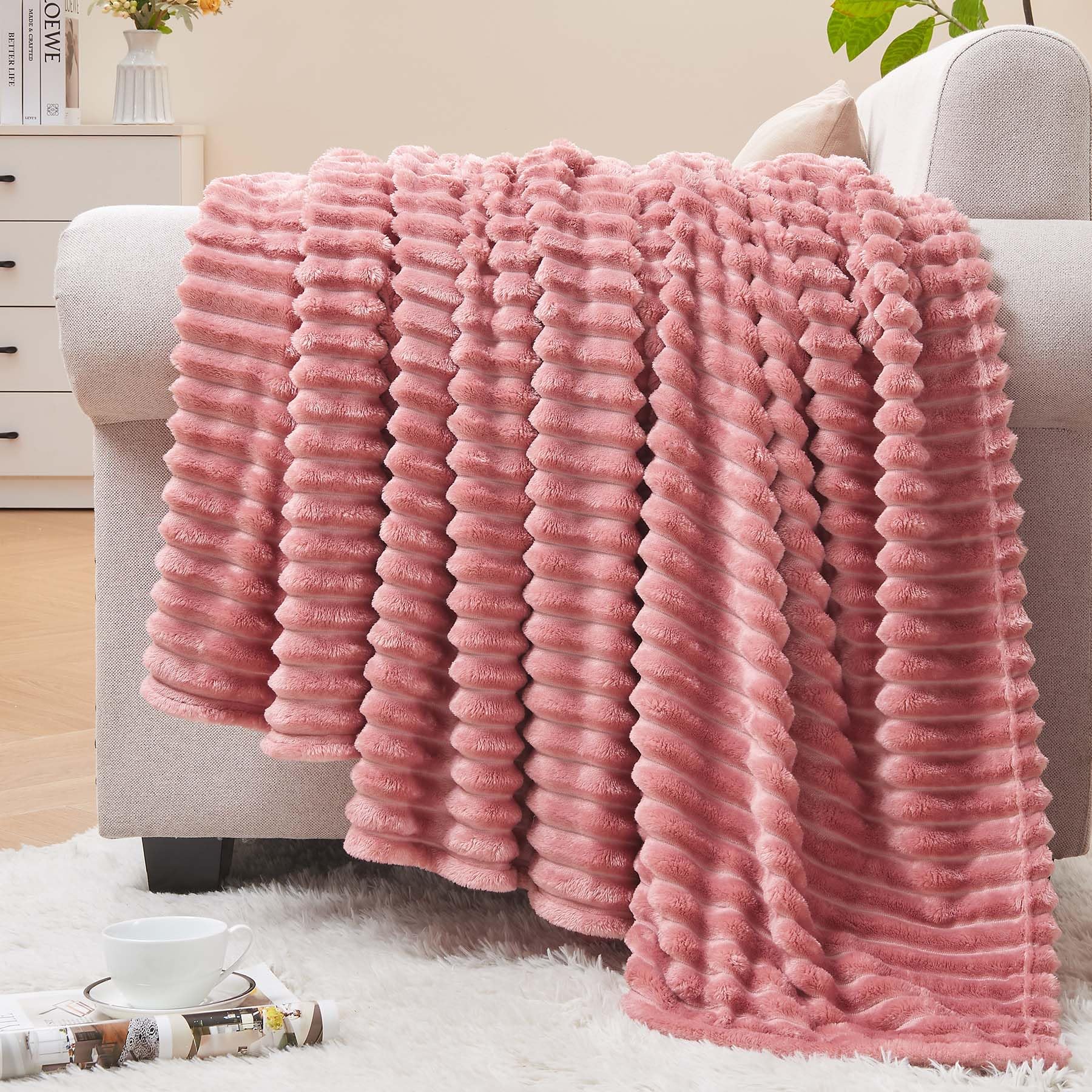 Ribbed Jacquard Fleece Throw Blanket Soft Warm Decorative Blanket - Image 10