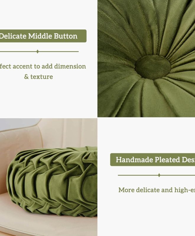 Round Pleated Velvet Throw Pillow Pumpkin Shape Cushion
