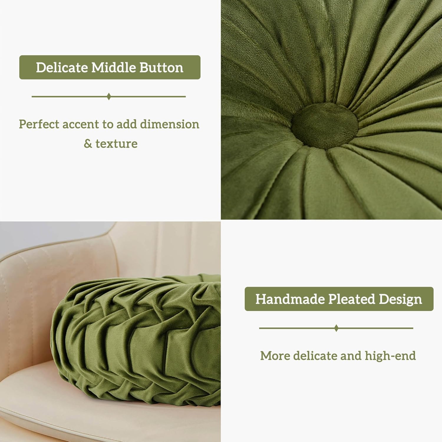 Round Pleated Velvet Throw Pillow Pumpkin Shape Cushion