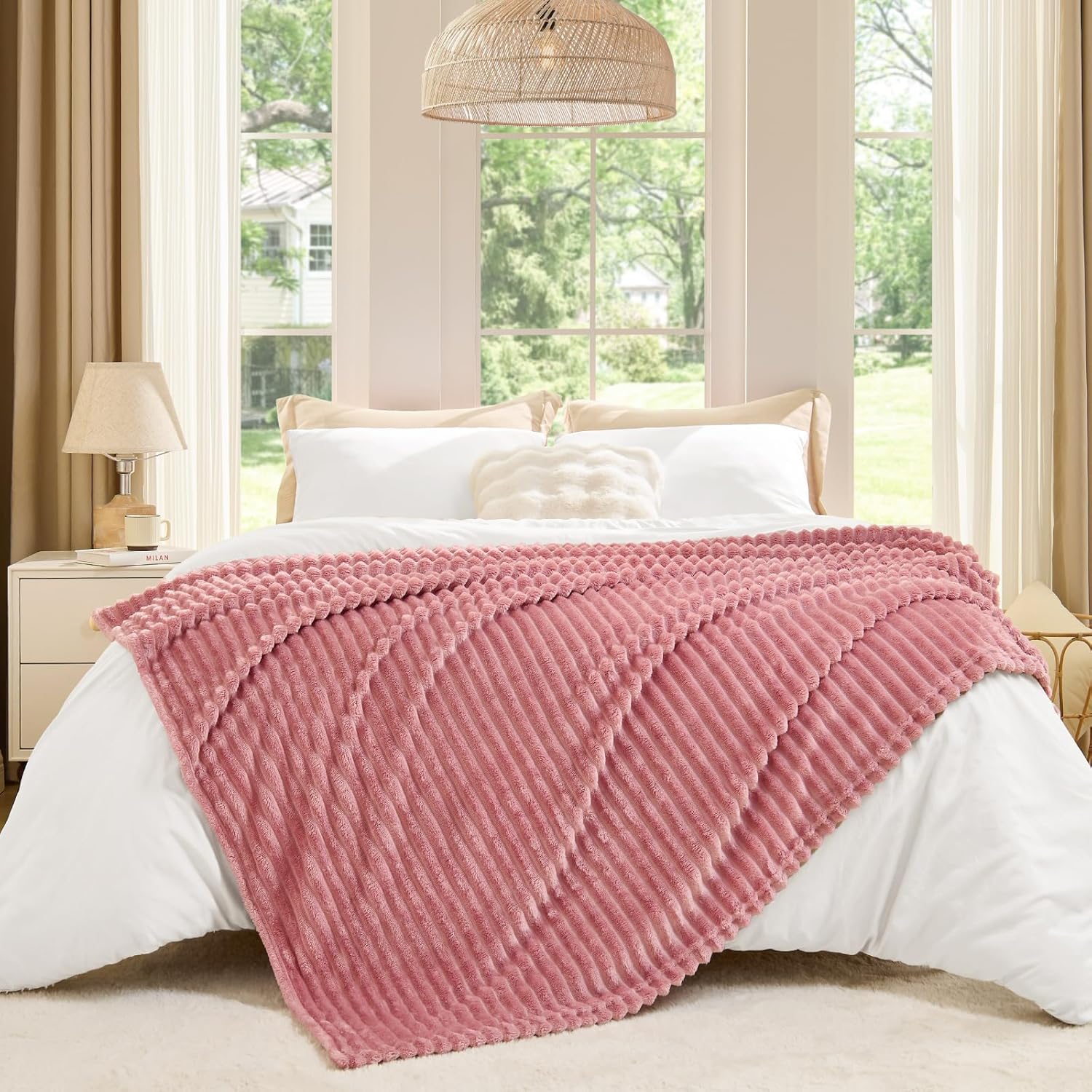 Ribbed Jacquard Fleece Throw Blanket Soft Warm Decorative Blanket - Image 6