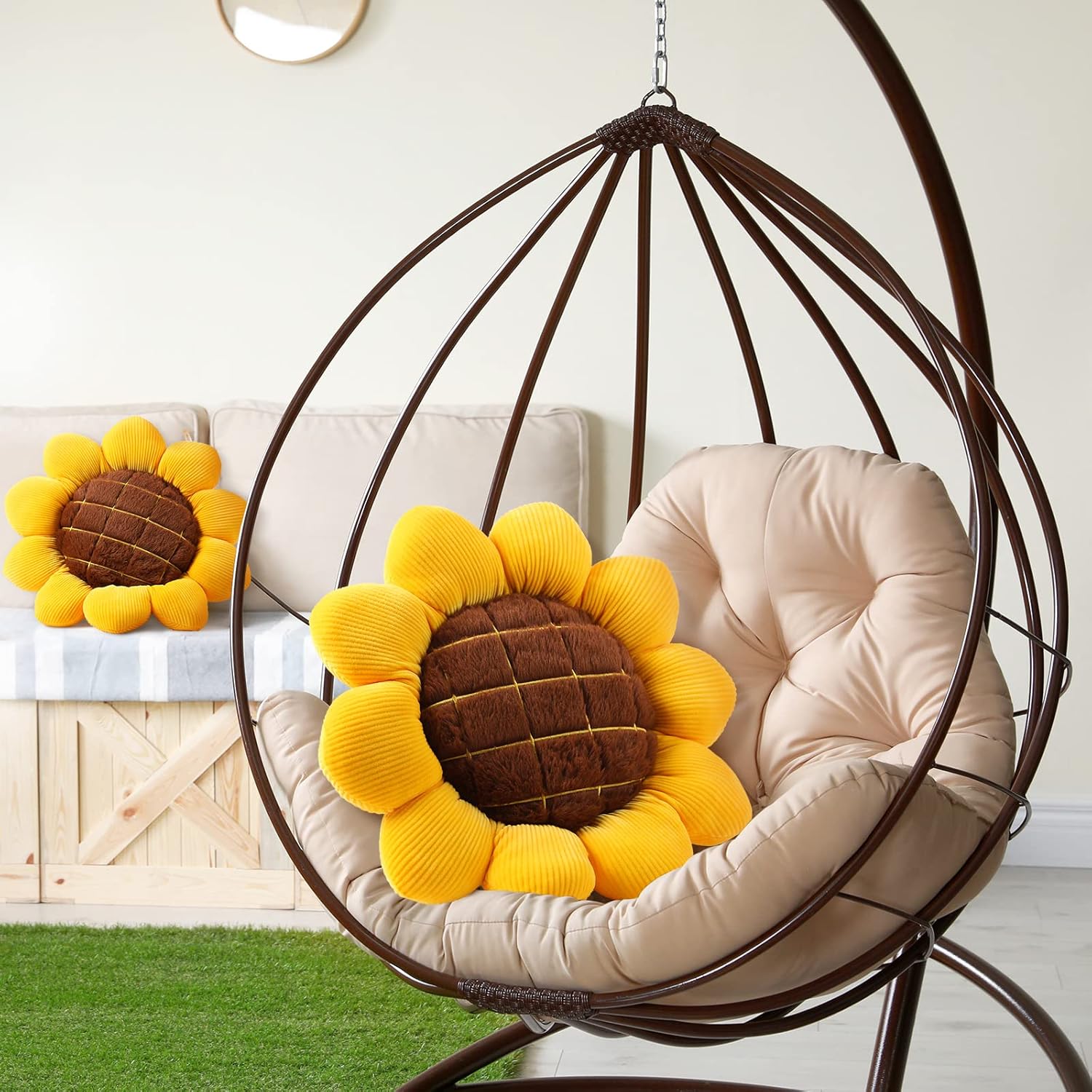 Sunflower Shaped Floor Pillow Plush Decorative Cushion - Image 5