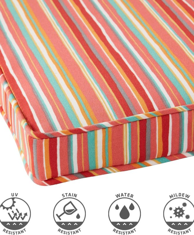 Outdoor Patio Chair Cushions with Ties, Reversible Square Seat Pads