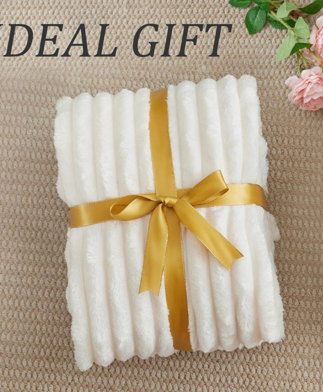 Striped Fleece Throw Blanket Soft Warm Decorative Blanket