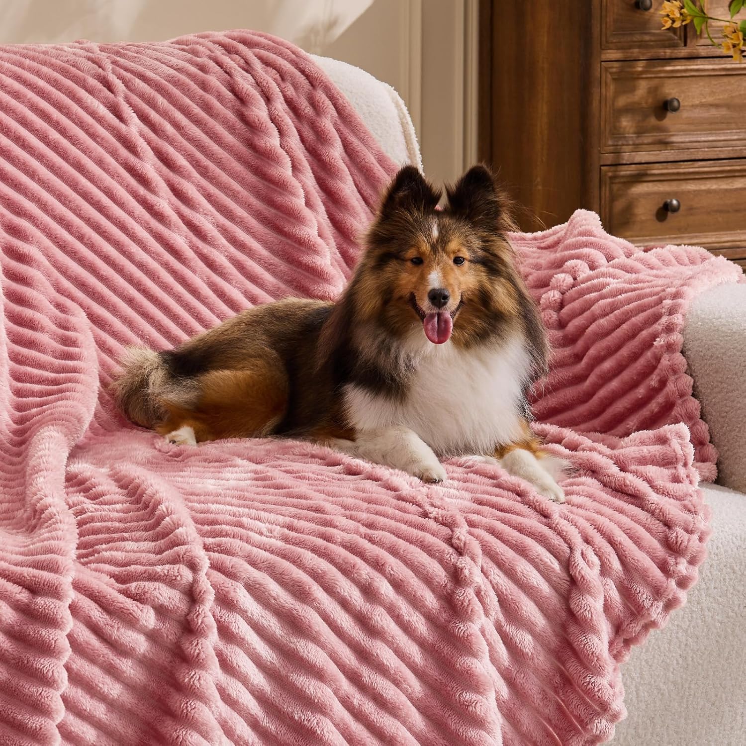 Ribbed Jacquard Fleece Throw Blanket Soft Warm Decorative Blanket - Image 3
