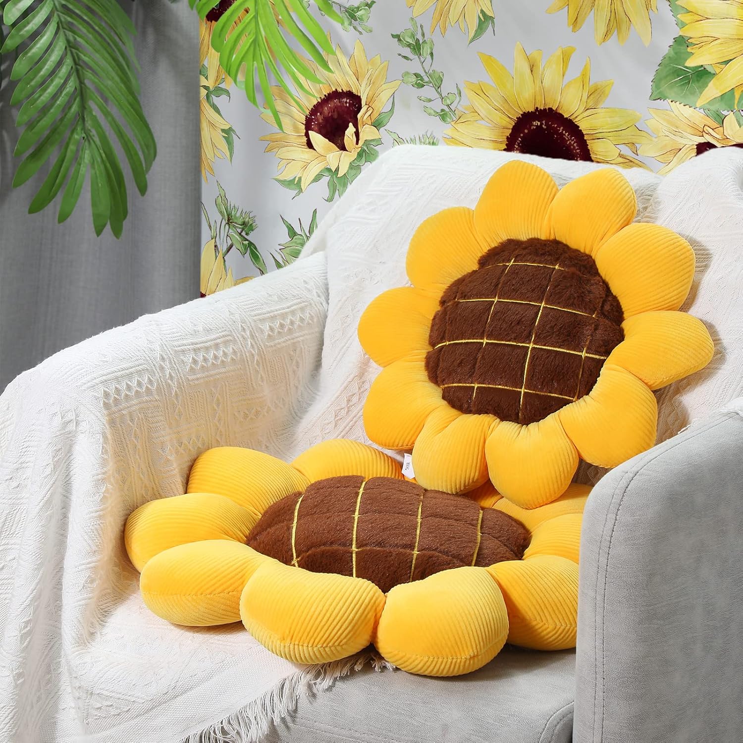 Sunflower Shaped Floor Pillow Plush Decorative Cushion - Image 3