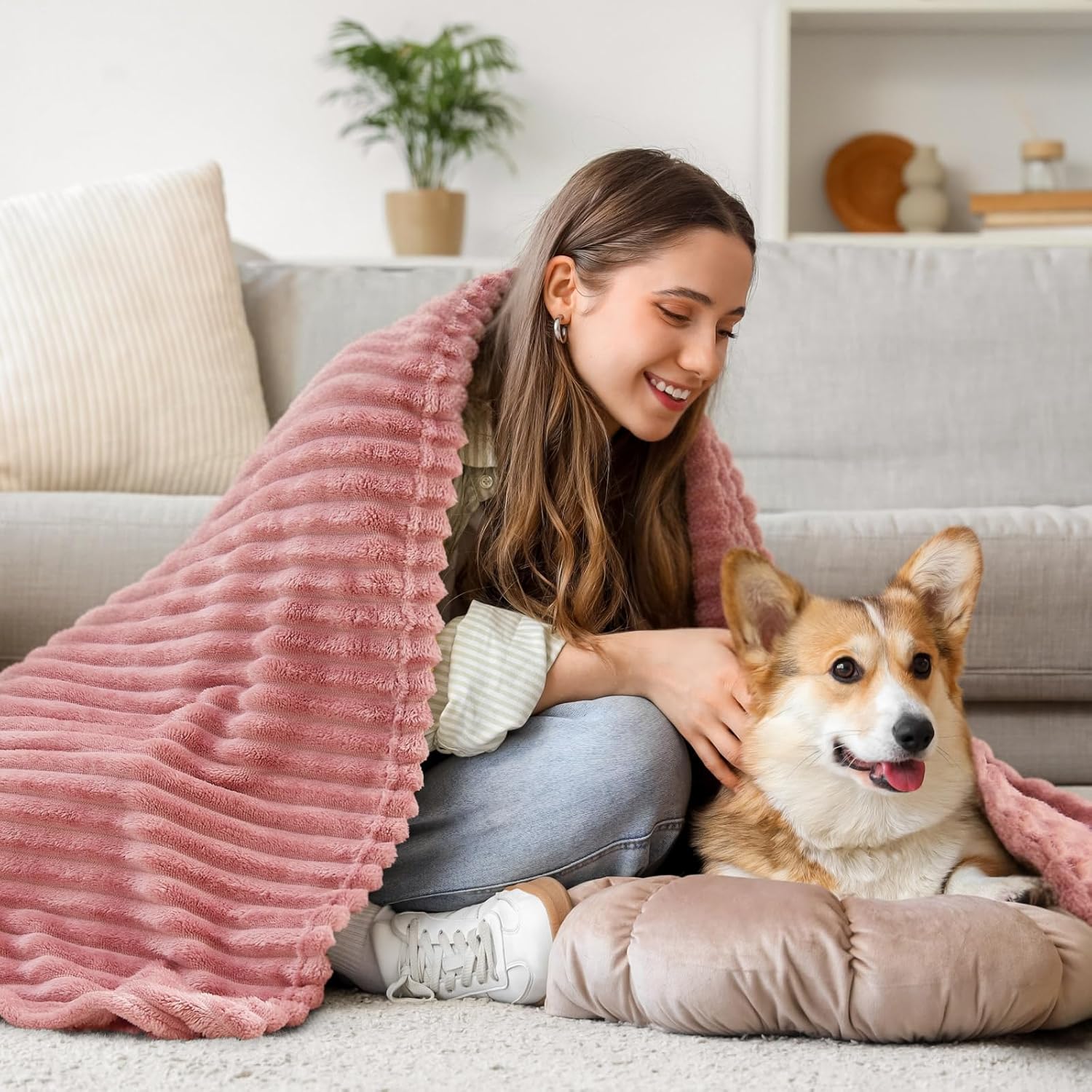 Ribbed Jacquard Fleece Throw Blanket Soft Warm Decorative Blanket