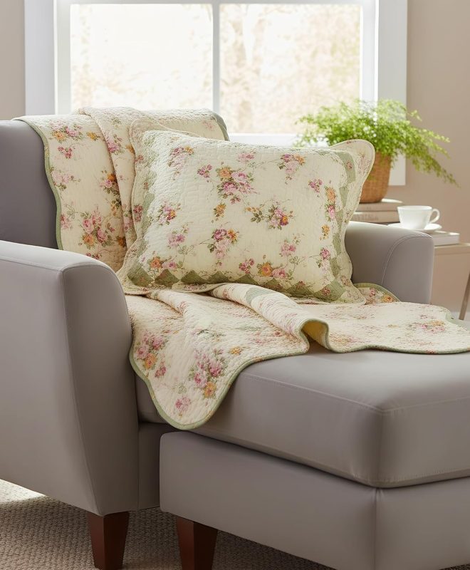 Cotton Patchwork Quilted Throw Blanket with Matching Pillow Cover