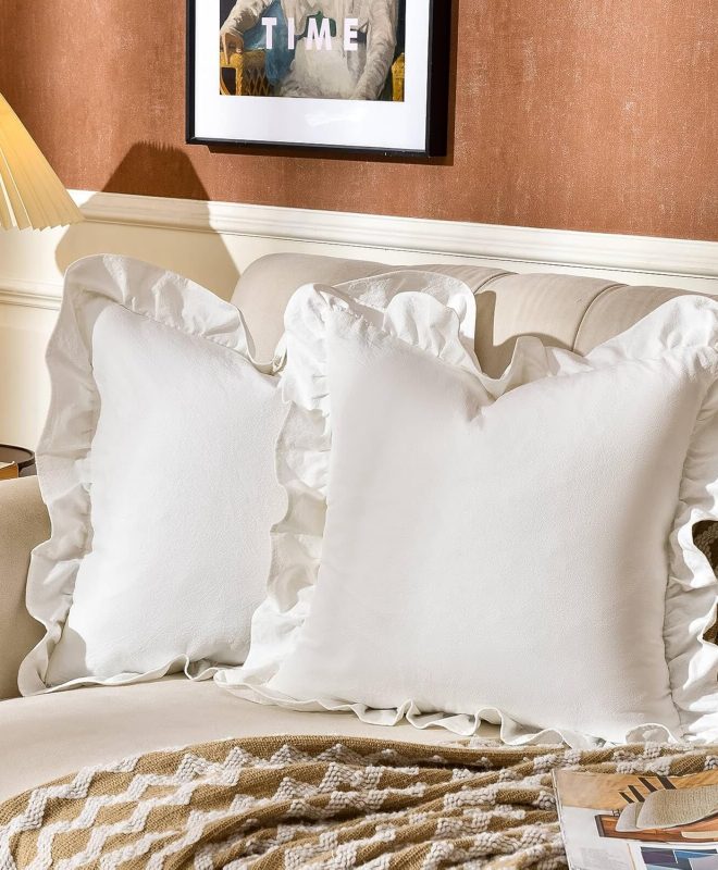 Cotton Ruffle Throw Pillow Covers Decorative Cushion Covers