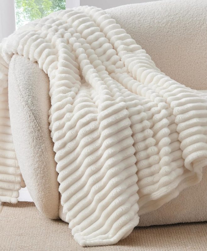 Striped Fleece Throw Blanket Soft Warm Decorative Blanket