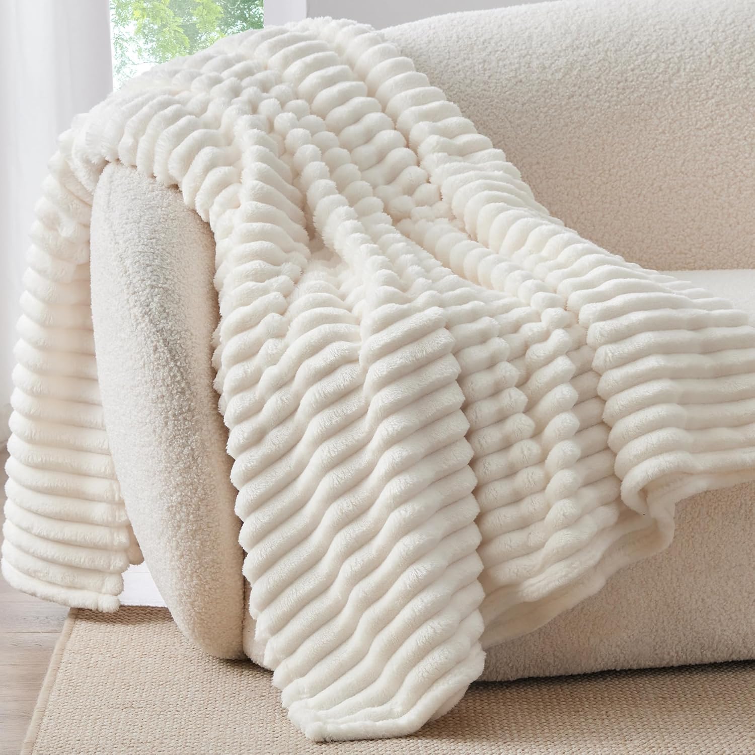 Striped Fleece Throw Blanket Soft Warm Decorative Blanket