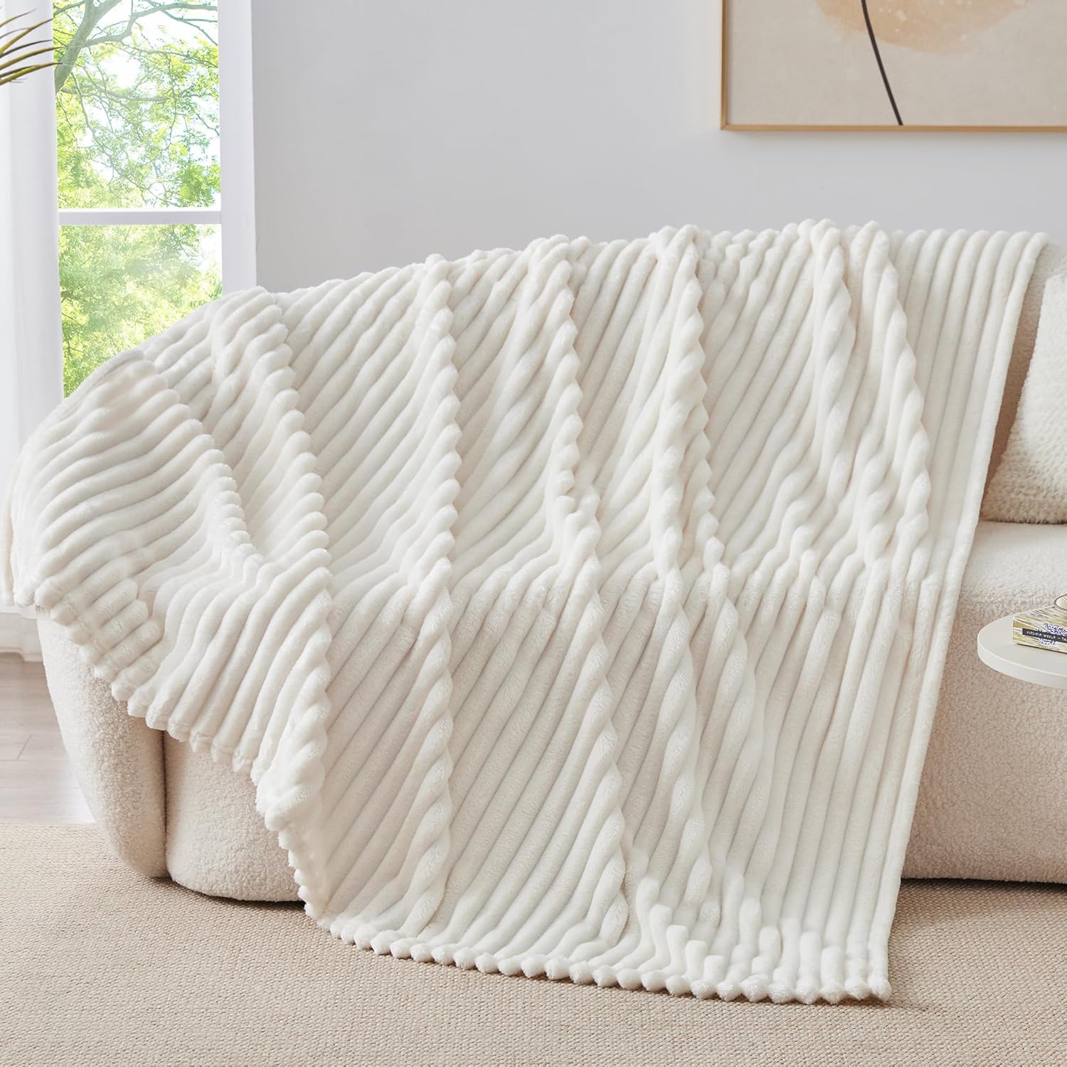 Striped Fleece Throw Blanket Soft Warm Decorative Blanket - Image 7