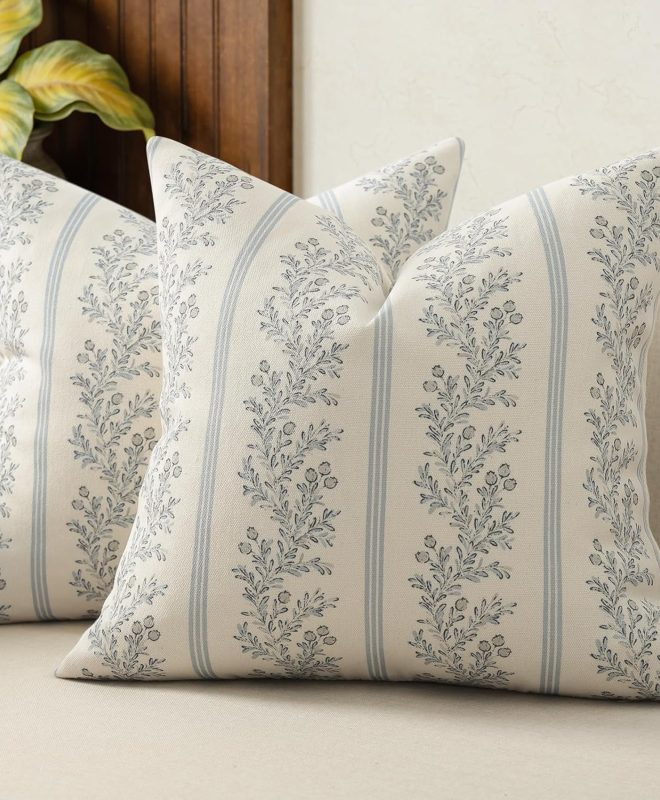 Floral Striped Throw Pillow Covers Decorative Cushion Covers