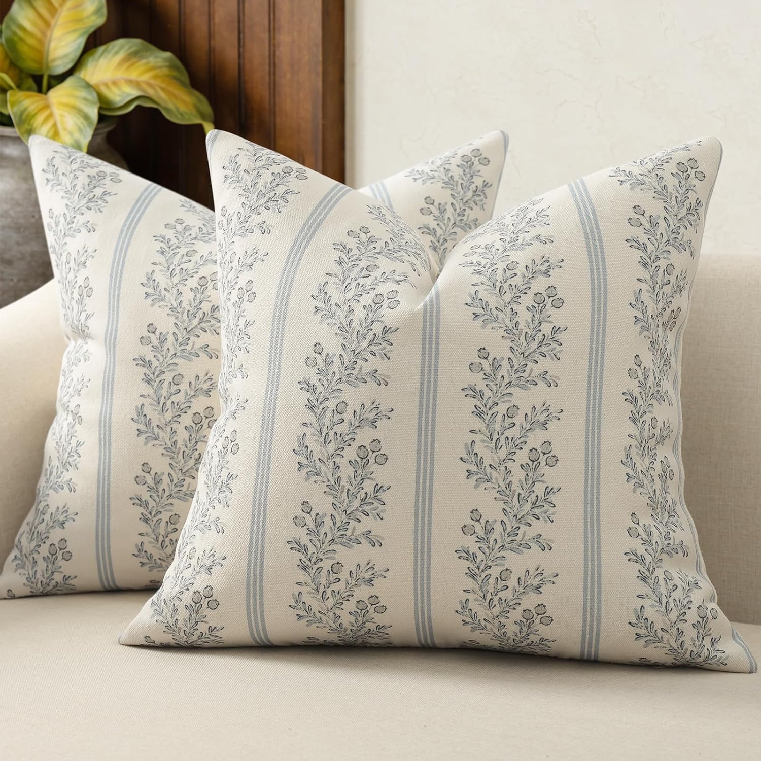 Floral Striped Throw Pillow Covers Decorative Cushion Covers