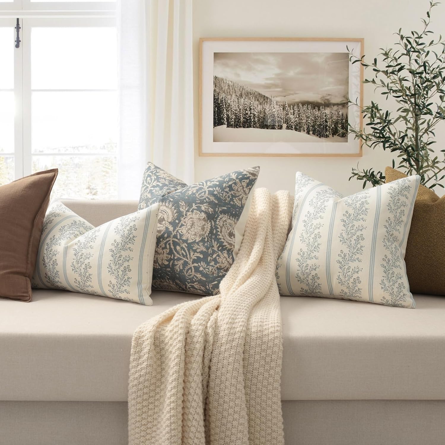Floral Striped Throw Pillow Covers Decorative Cushion Covers - Image 3