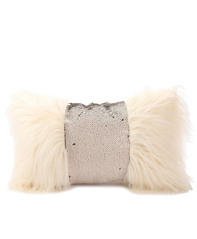 Nordic Solid Color Long Hair Splicing Sequin Cushion